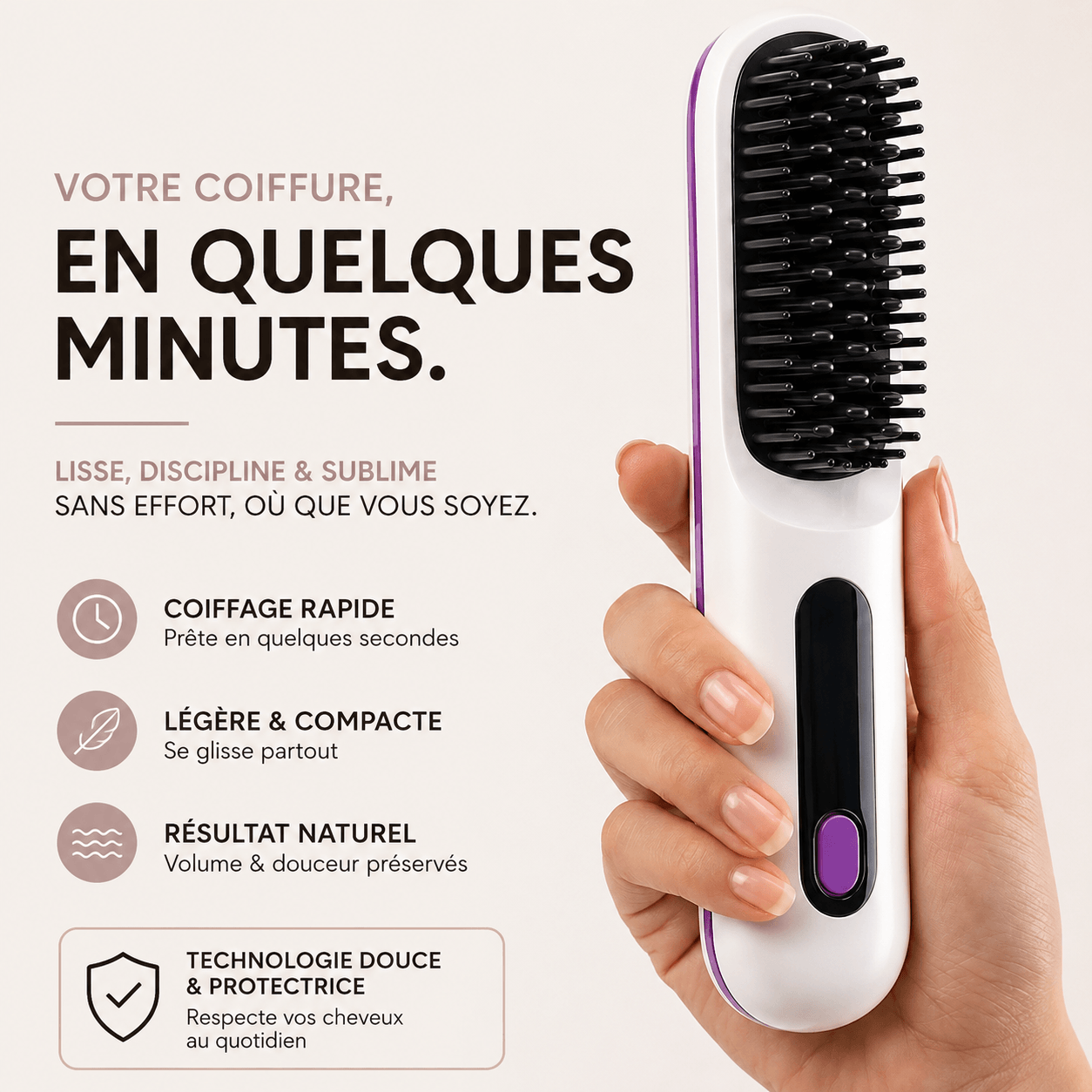 Brosse HAIRIO en utilisation — lissage des cheveux