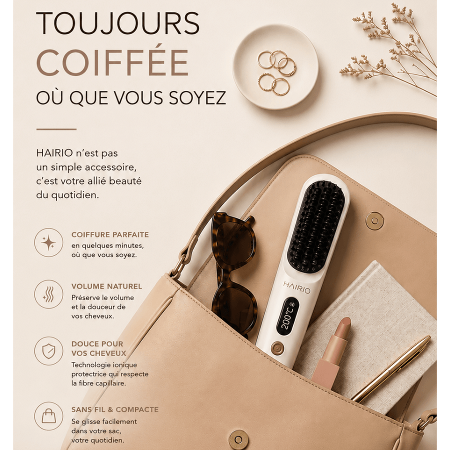 Détails et finitions de la brosse lissante HAIRIO
